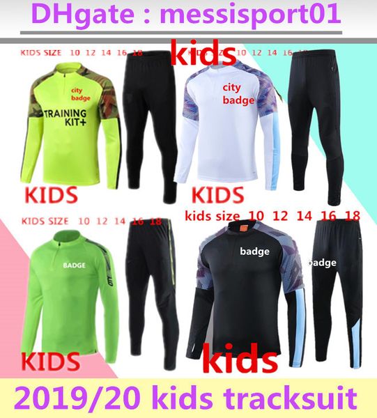 

2019 2020 mahrez jesus de bruyne kun aguero kids manchester tracksuit tracksuit city sane kids training suits 19 20 football kit shirt, Black