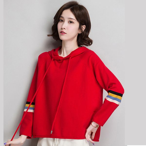 2020 spring autumn new knit sweater plus size loose women red hoodie cotton casual pullover rainbow striped sleeve short sweater, Black
2020 spring autumn new knit sweater plus size loose women red hoodie cotton casual pullover rainbow striped sleeve short sweater, Black