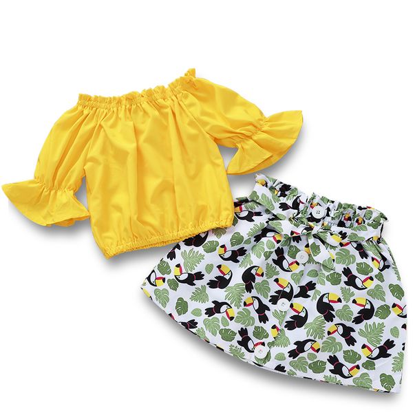 girls petal sleeve round neck yellow and toucan print skirt set baby girl summer t-shirt and button dress suit clothing two pieces, White
girls petal sleeve round neck yellow and toucan print skirt set baby girl summer t-shirt and button dress suit clothing two pieces, White