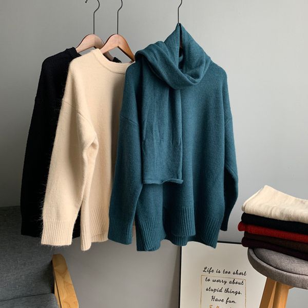 sherhure 2019 women sweater and pullovers vintage o-neck with scarf knitted long sleeve women sweater femme tricot pull femme, White;black
sherhure 2019 women sweater and pullovers vintage o-neck with scarf knitted long sleeve women sweater femme tricot pull femme, White;black