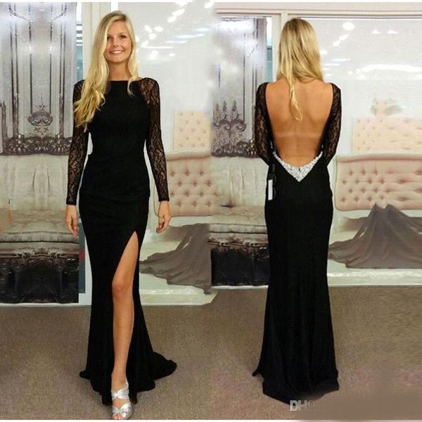 backless black mermaid prom dresses with illusion lace long sleeves side high slit evening gowns open back cocktail party dress cheap
backless black mermaid prom dresses with illusion lace long sleeves side high slit evening gowns open back cocktail party dress cheap