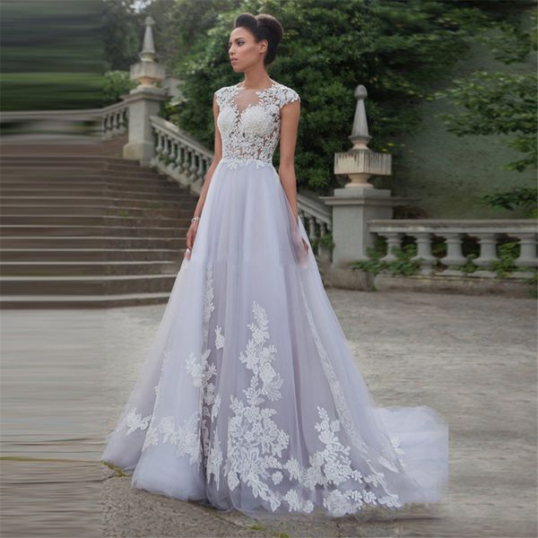 jewel cap sheer appliques lace a-line wedding dresses soft tulle bridal gowns zipper back long vestidos de mariage 2020 modest, White
jewel cap sheer appliques lace a-line wedding dresses soft tulle bridal gowns zipper back long vestidos de mariage 2020 modest, White