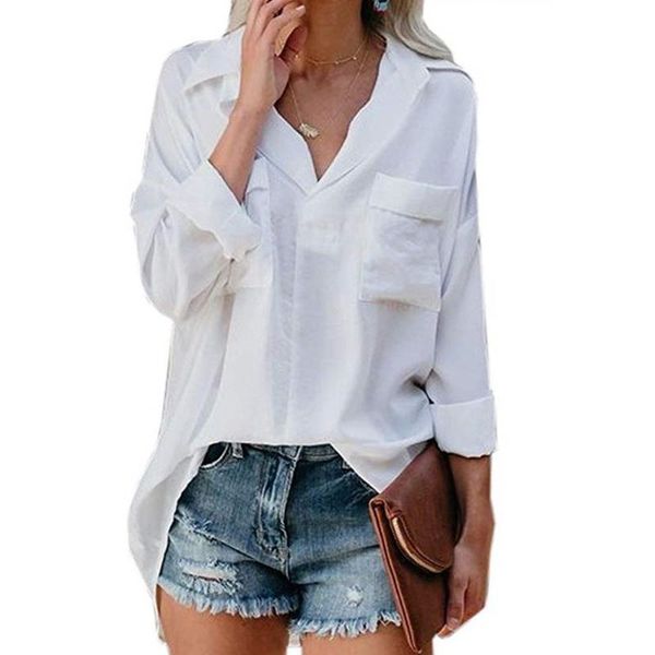 office fashion casual long sleeve double pockets women blouse solid soft daily loose ladies elegant v neck, White
office fashion casual long sleeve double pockets women blouse solid soft daily loose ladies elegant v neck, White