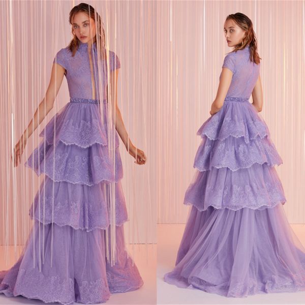 2020 fashion evening dresses high collar capped sleeve lace appliques tiered prom gowns custom made sweep train special occasion dress, Black;red
2020 fashion evening dresses high collar capped sleeve lace appliques tiered prom gowns custom made sweep train special occasion dress, Black;red