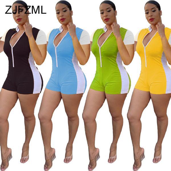 color block spliced casual skinny playsuit women deep v neck short sleeve party romper summer front zipper one piece body suits, Black;white
color block spliced casual skinny playsuit women deep v neck short sleeve party romper summer front zipper one piece body suits, Black;white