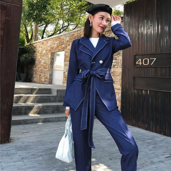 2018 new arrival women fashion autumn suits set blue full sleeve sashes casual blazer coats and pants two pieces women twinsets, Gray
2018 new arrival women fashion autumn suits set blue full sleeve sashes casual blazer coats and pants two pieces women twinsets, Gray