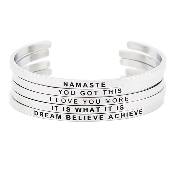 new stainless steel engraved positive inspirational quote cuff mantra bracelet bangle for women gifts, Black
new stainless steel engraved positive inspirational quote cuff mantra bracelet bangle for women gifts, Black