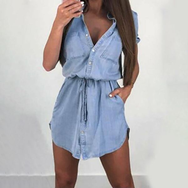 women dress summer jeans short sleeve casual fashion clubwear button down sexy, Black;gray
women dress summer jeans short sleeve casual fashion clubwear button down sexy, Black;gray