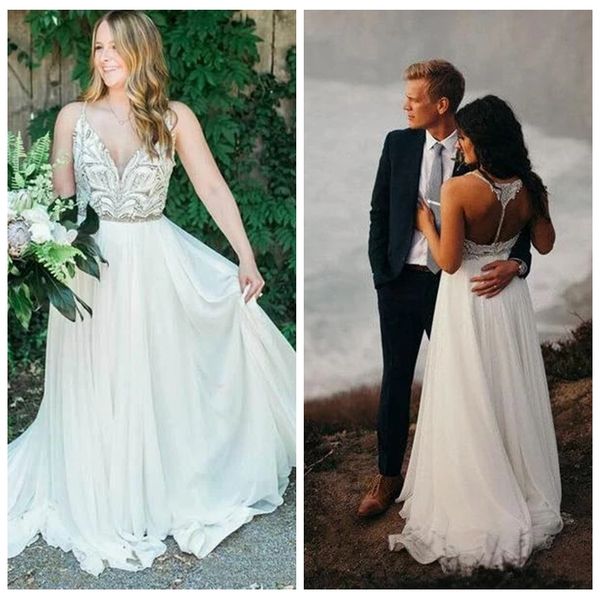 romantic spaghetti strap plus size wedding dresses beaded and sequins country wedding dresses a line bridal dresses with sweep train, White
romantic spaghetti strap plus size wedding dresses beaded and sequins country wedding dresses a line bridal dresses with sweep train, White