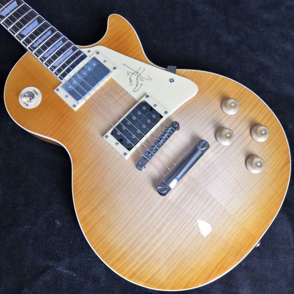 

2019 jimmy page vos 1958 lemon burst honey flame maple electric guitar one pcs straight fat neck no scart joint, low action, leveled frets