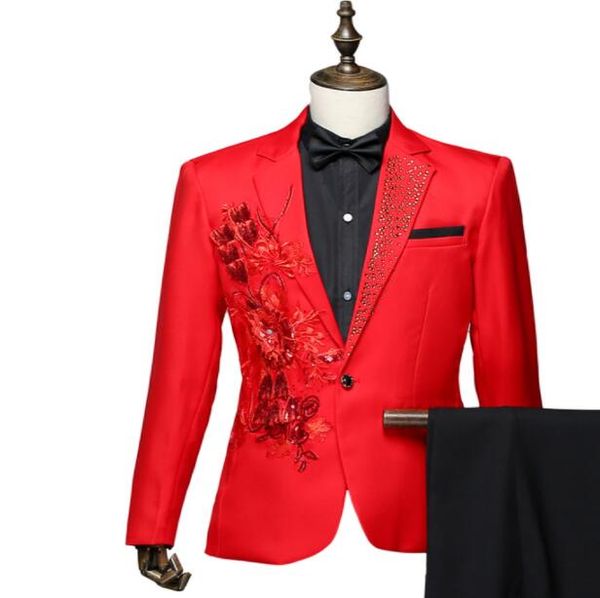 men's suits & blazers sequins blazer men groom suit set with pants mens red white costume singer star style dance stage clothing formal, White;black
men's suits & blazers sequins blazer men groom suit set with pants mens red white costume singer star style dance stage clothing formal, White;black