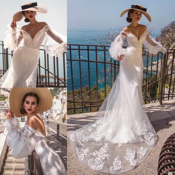 fashion beaded mermaid wedding dresses long sleeves off the shoulder backless lace bridal gowns sweep train plus size tulle vestido de novia, White
fashion beaded mermaid wedding dresses long sleeves off the shoulder backless lace bridal gowns sweep train plus size tulle vestido de novia, White