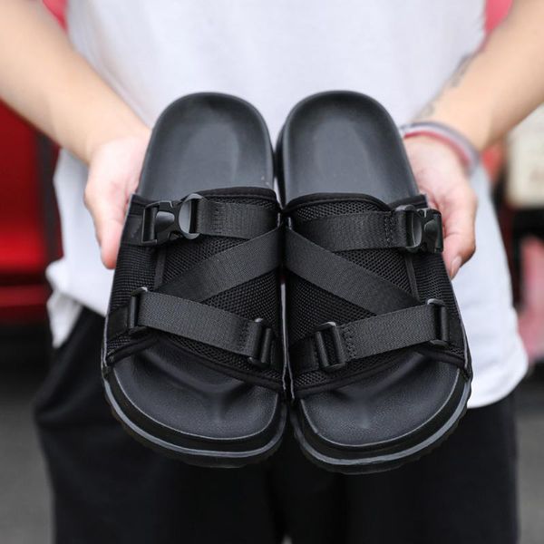 men's slipper large size round toe platform flat with soft bottom buckle decorative men sandals summer flip flops slippers, Black
men's slipper large size round toe platform flat with soft bottom buckle decorative men sandals summer flip flops slippers, Black
