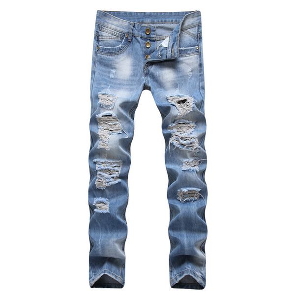 men holes jeans summer light blue denim jeans men cotton straight long jean pants new male button streetwear
men holes jeans summer light blue denim jeans men cotton straight long jean pants new male button streetwear