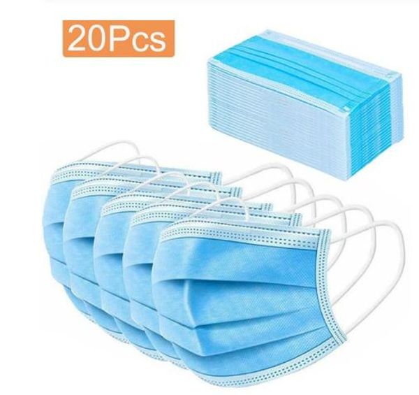 20pc/lot Disposable Face Mask 3 Layers Dustproof Mask Non-woven Facial Protective Cover Masks Anti-dust Mouth Mask Gga3261