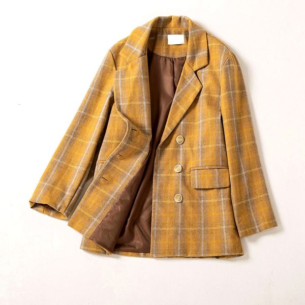 deep autumn plaid wool coat women 2019 sylish fashion single breasted thicken winter blazer outerwear for woman yellow coats, Black 
deep autumn plaid wool coat women 2019 sylish fashion single breasted thicken winter blazer outerwear for woman yellow coats, Black
