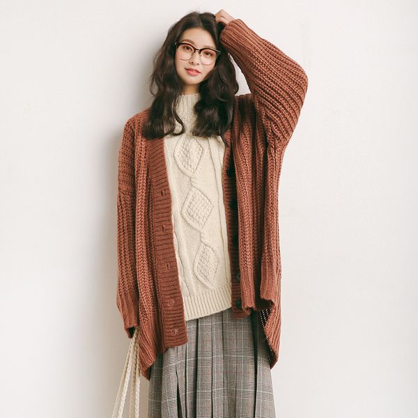 2018 winter new solid color lazy wind outside loose knit cardigan, White;black
2018 winter new solid color lazy wind outside loose knit cardigan, White;black