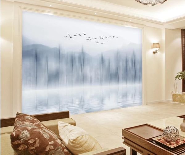 chinese style abstract woods reflection tv background wall wallpaper for walls 3 d for living room