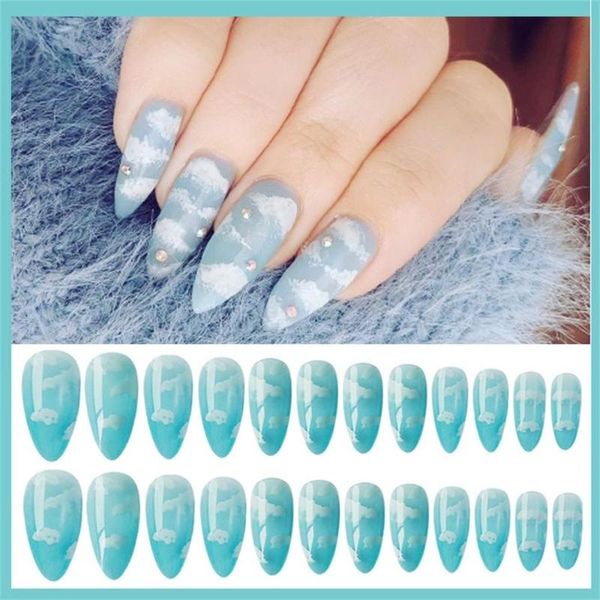 24 pcs/set clear french stiletto false nails blue sky white cloud pattern design full cover nail tips for bride party, Red;gold
24 pcs/set clear french stiletto false nails blue sky white cloud pattern design full cover nail tips for bride party, Red;gold