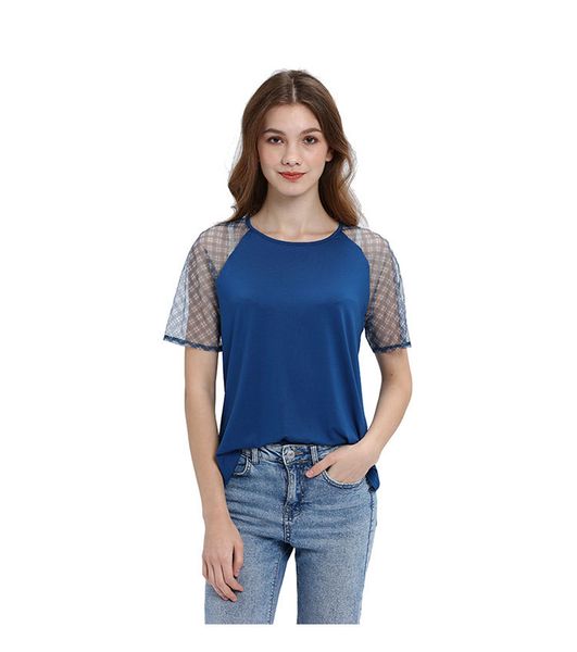 2019 women's t shirt new solid color stitched see-through mesh with short sleeves and round neck fashion women's t shirt, White
2019 women's t shirt new solid color stitched see-through mesh with short sleeves and round neck fashion women's t shirt, White