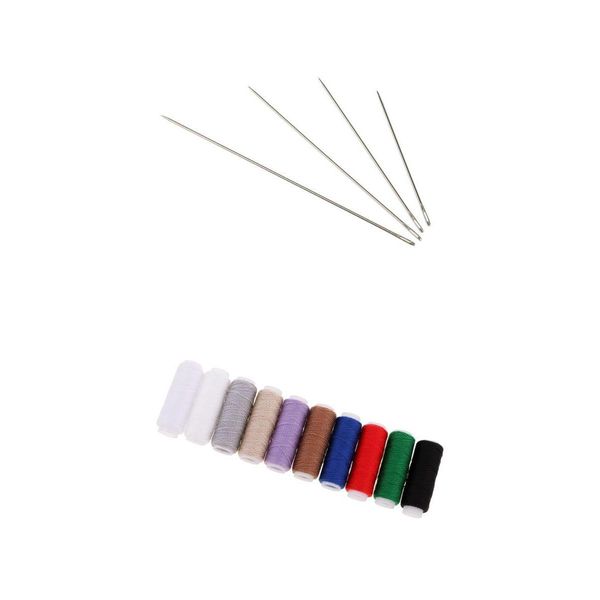 4 pieces steel hand long sewing needles 10/12.5/15/17.5cm&10 colors jeans thread for sewing dolls mending upholstery tapestry craft kit, Black 
4 pieces steel hand long sewing needles 10/12.5/15/17.5cm&10 colors jeans thread for sewing dolls mending upholstery tapestry craft kit, Black