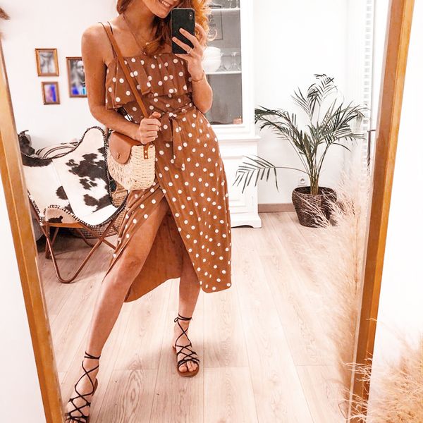 womens sling sleeveless loose side slit lace-up beach boho polka dots dress, Black;gray
womens sling sleeveless loose side slit lace-up beach boho polka dots dress, Black;gray