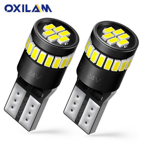 

oxilam 2pcs 12v led lamp t10 wedge 3014 smd w5w 6000k led bulb no error canbus parking clearance light interior lighting white