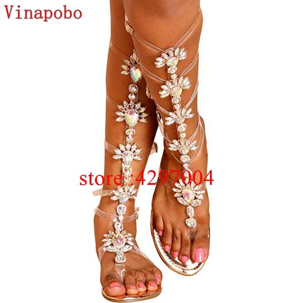 vinapobo summer transparent flat sandal gladiator rhinestone knee high buckle strap woman boots bohemia style crystal beach shoe, Black
vinapobo summer transparent flat sandal gladiator rhinestone knee high buckle strap woman boots bohemia style crystal beach shoe, Black