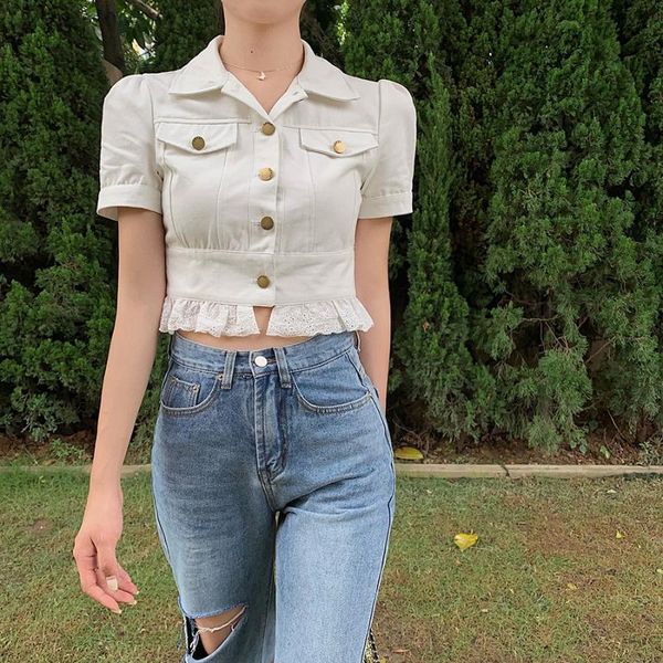 stitch lace hem button pocket slim cargo vintage shirt women short puff sleeve blouse korean streetwear crop cropped, White
stitch lace hem button pocket slim cargo vintage shirt women short puff sleeve blouse korean streetwear crop cropped, White