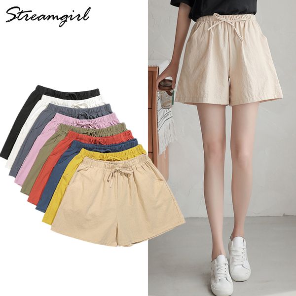 women's shorts white cotton linen women summer 2021 wide leg short pants elastic waist femme casual high waisted, White;black
women's shorts white cotton linen women summer 2021 wide leg short pants elastic waist femme casual high waisted, White;black