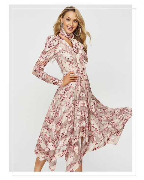 women's runway dresses v neck long sleeves floral printed ruched mid calf dresses with sash belt, Black
women's runway dresses v neck long sleeves floral printed ruched mid calf dresses with sash belt, Black