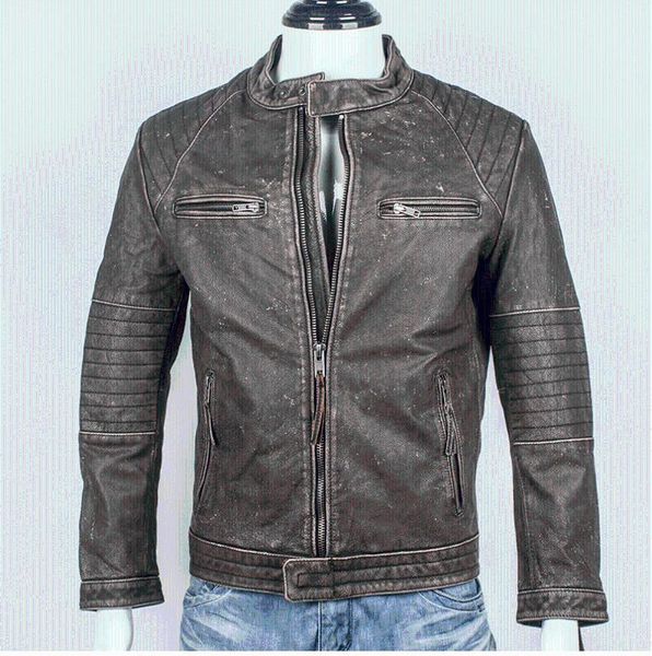 2020 sale men vintage brown motorcycle genuine leather jacket slim fit real thick cowhide male short leather biker coats, Black
2020 sale men vintage brown motorcycle genuine leather jacket slim fit real thick cowhide male short leather biker coats, Black