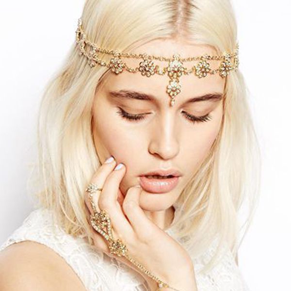 

fashion chic flower crystal pearl gold head bands women's trendy prom metal head chain forehead headpieces wedding hair jewelry, Golden;white