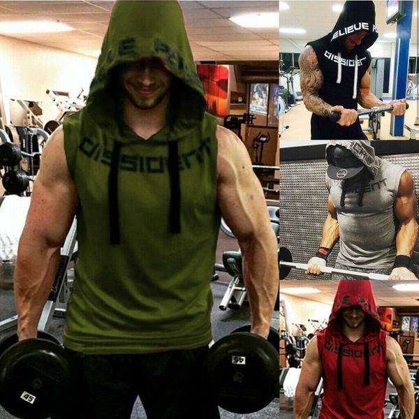 men's tie hooded running jacket sleeveless solid color cardigan sweatshirt hoody gym sport vest running, Black
men's tie hooded running jacket sleeveless solid color cardigan sweatshirt hoody gym sport vest running, Black