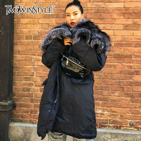 twotwinstyle women's winter jacket coat female long sleeve patchwork fur hooded outerwear for women plus thick fashion 2018 new, Black
twotwinstyle women's winter jacket coat female long sleeve patchwork fur hooded outerwear for women plus thick fashion 2018 new, Black