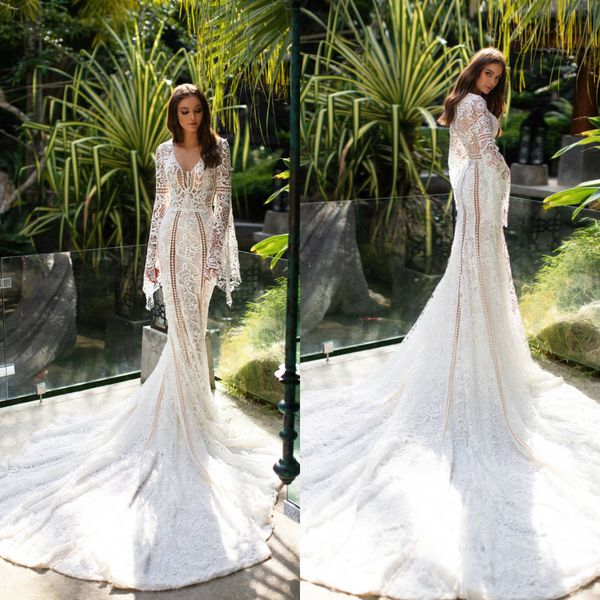 2019 milla nova lace mermaid wedding dresses appliqued v neck long sleeve wedding dress court train country beach bridal gowns custom made, White
2019 milla nova lace mermaid wedding dresses appliqued v neck long sleeve wedding dress court train country beach bridal gowns custom made, White