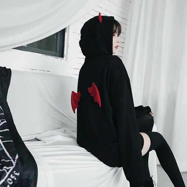 women demon wings hoodie loose sweatshirt punk gothic long sleeve casual ser88, Black
women demon wings hoodie loose sweatshirt punk gothic long sleeve casual ser88, Black