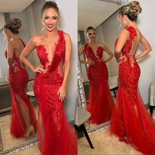 split red lace beads mermaid prom party dress one shoulder formal backless red carpet evening celebrity gowns custom made, Black
split red lace beads mermaid prom party dress one shoulder formal backless red carpet evening celebrity gowns custom made, Black
