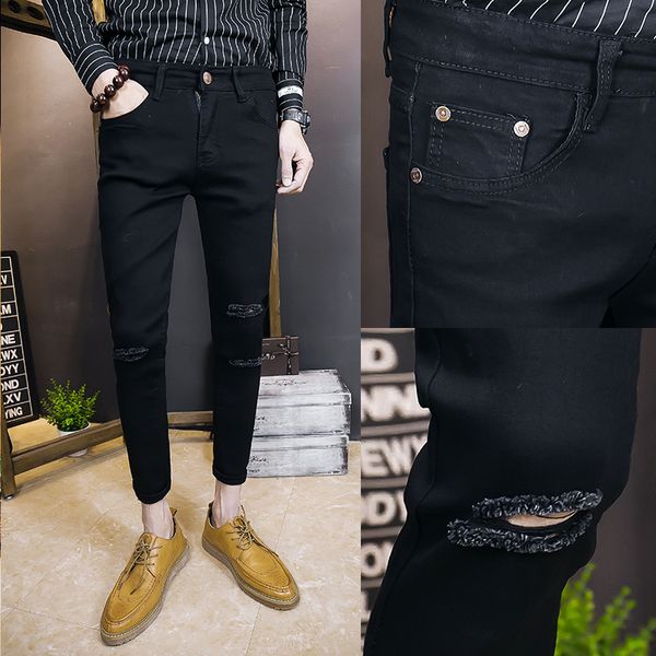 2019 new fashion hole jeans men's spring slim feet thin trend casual nine pants elastic pants black, Blue
2019 new fashion hole jeans men's spring slim feet thin trend casual nine pants elastic pants black, Blue