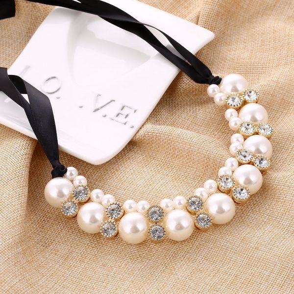 kmvexo imitation pearl chokers necklace white black beads rhinestone ribbon necklaces&pendants statement necklace for women 2018, Golden;silver
kmvexo imitation pearl chokers necklace white black beads rhinestone ribbon necklaces&pendants statement necklace for women 2018, Golden;silver