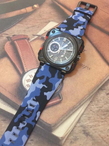 46mm outdoor bellross aviation skeleton dial mens watches square black steel case quartz satch watch with camouflage blue rubber strap, Slivery;brown
46mm outdoor bellross aviation skeleton dial mens watches square black steel case quartz satch watch with camouflage blue rubber strap, Slivery;brown