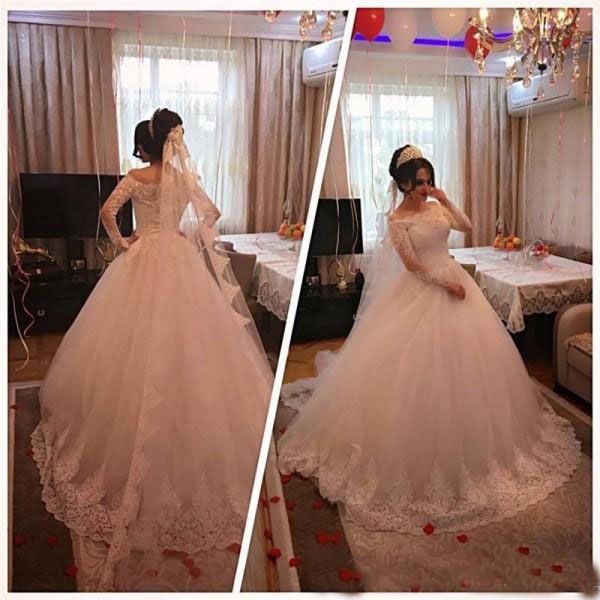 2019 Modest Lace Wedding Dresses Sheer Off the Shoulder Illusion Long Sleeves Puffy Wedding Dresses Tulle Custom Made Cheap Bridal Gowns
2019 Modest Lace Wedding Dresses Sheer Off the Shoulder Illusion Long Sleeves Puffy Wedding Dresses Tulle Custom Made Cheap Bridal Gowns