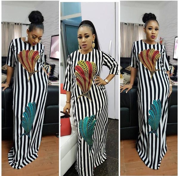 plus size women designer dresses colorful feather printing black and white striped loose dresses club party ropa de mujer, Black;gray
plus size women designer dresses colorful feather printing black and white striped loose dresses club party ropa de mujer, Black;gray