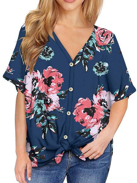 women's wear 2020 printing t-shirt digital digital large size v-neck bat cardigan waist t-shirt, White