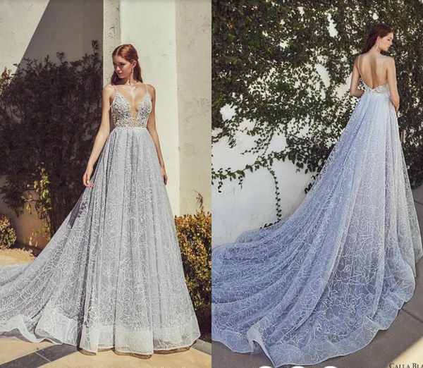 2019 gray blue wedding dresses spaghetti lace glitter a line sweep train bohemian wedding dress plus size bridal gowns boho style, White
2019 gray blue wedding dresses spaghetti lace glitter a line sweep train bohemian wedding dress plus size bridal gowns boho style, White