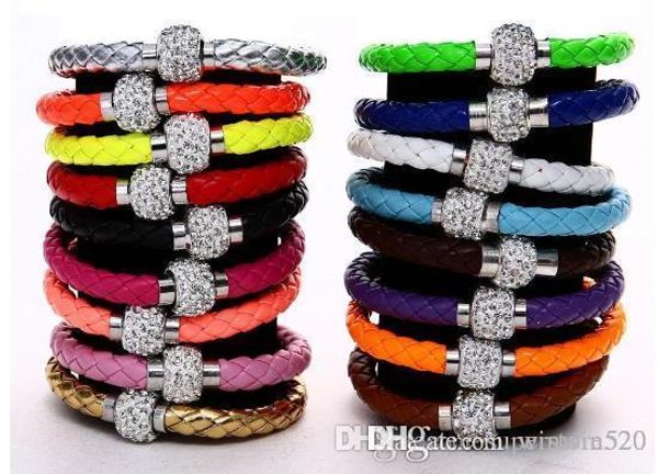 mix 17colors pu leather bracelet cz disco crystal bracelet fashion magnetic clasp bracelet wristband jewelry, Silver
mix 17colors pu leather bracelet cz disco crystal bracelet fashion magnetic clasp bracelet wristband jewelry, Silver