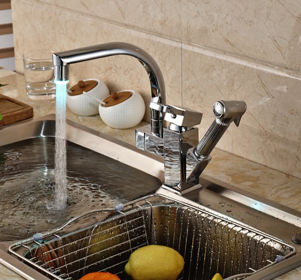 led color changing spout chrome brass kitchen faucet pull out sprayer vessel sink mixer tap and cold water
led color changing spout chrome brass kitchen faucet pull out sprayer vessel sink mixer tap and cold water