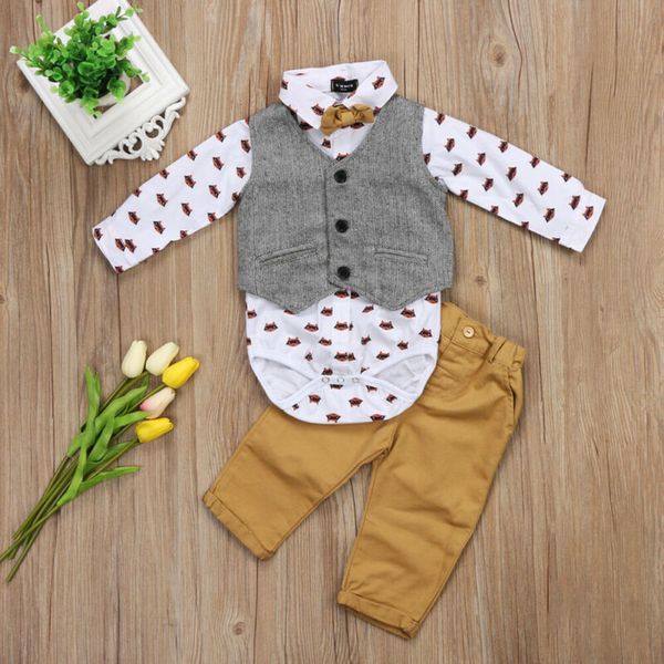 baby boy 3pcs clothing sets printed romper bodysuit + gray vest waistcoat + pants trousers 0-24m newborn infant toddler outfit, White
baby boy 3pcs clothing sets printed romper bodysuit + gray vest waistcoat + pants trousers 0-24m newborn infant toddler outfit, White