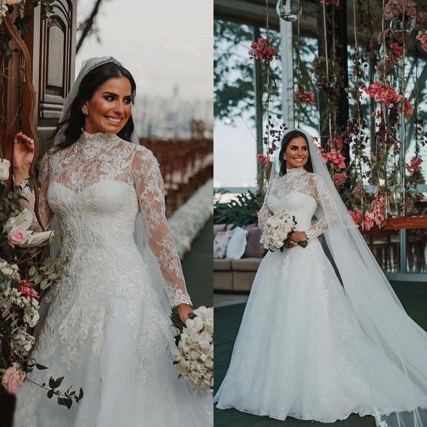 modest lace a line wedding dresses muslim high neck long sleeves bridal gowns vintage full lace sweep train plus size robe de mariée, White
modest lace a line wedding dresses muslim high neck long sleeves bridal gowns vintage full lace sweep train plus size robe de mariée, White
