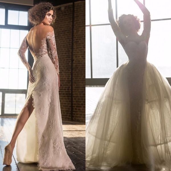 split mermaid wedding dresses with detachable train lace off-shoulder long sleeve arabic dubai bridal gowns, White
split mermaid wedding dresses with detachable train lace off-shoulder long sleeve arabic dubai bridal gowns, White